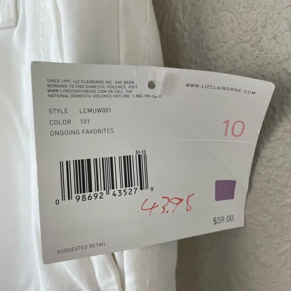 NWT Liz Claiborne White Sloan Pants Size 10 - Picture 4 of 10